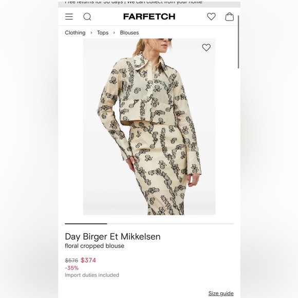 Day Birger et Mikkelsen white Floral Print Long Sleeve cropped blouse NWT - Picture 8 of 8